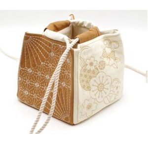 Japanese Drawstring Pouch with Sakura Embroidery